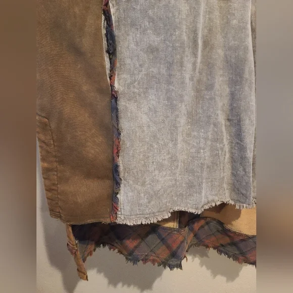 New Oli & Hali Oversized Patchwork Mineral Wash Hoodie with Plaid Accents Sz M/L - Picture 7 of 16